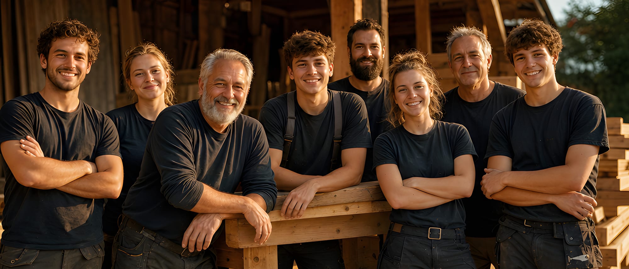 Das Team des Betriebs vor der Werkstatt