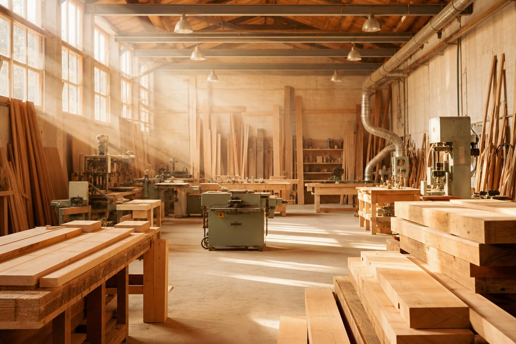 Blick in die Abbundhalle des Betriebs